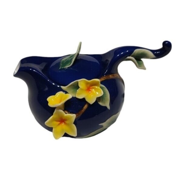 Sorelle Fine Porcelain Cobalt Blue Yellow Jasmine Flower Mini Teapot - Picture 1 of 10
